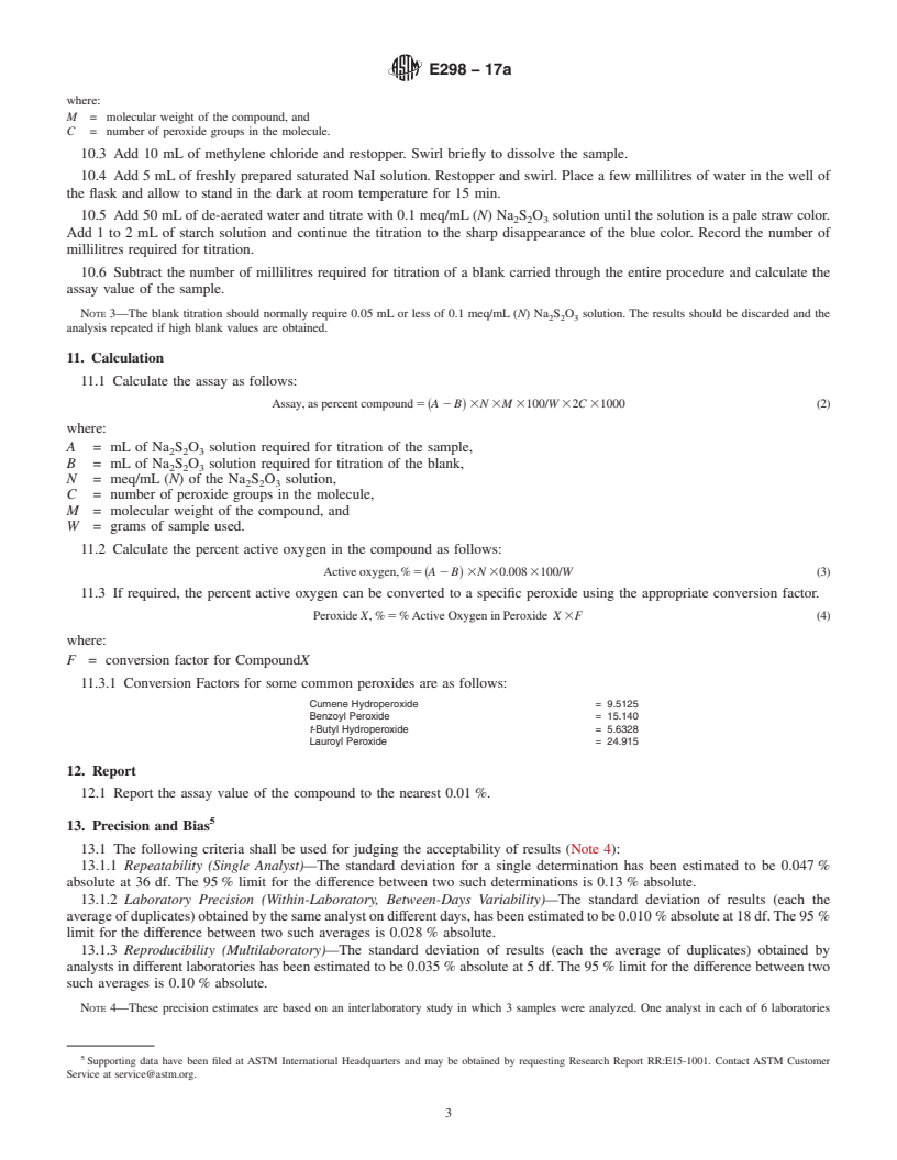 REDLINE ASTM E298-17a - Standard Test Methods for Assay of Organic Peroxides