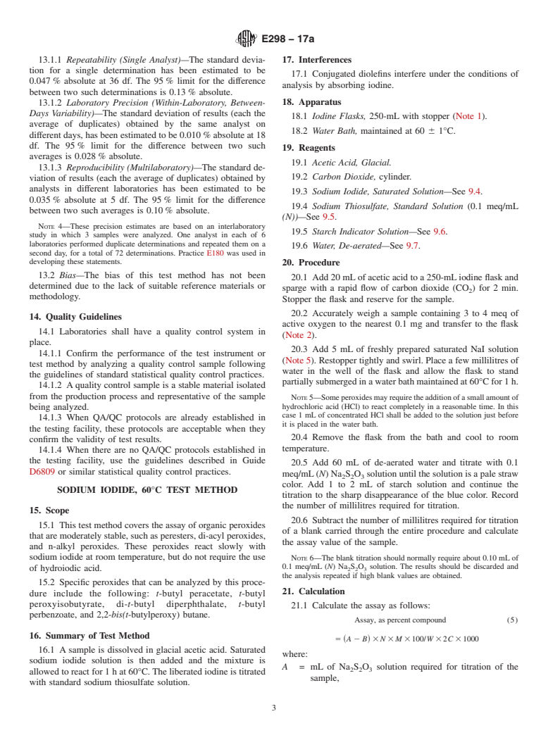 ASTM E298-17a - Standard Test Methods for Assay of Organic Peroxides