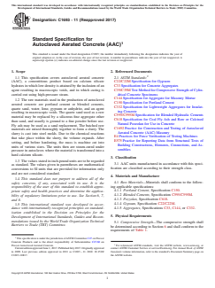 ASTM C1693-11(2017) ASTM C1693-11(2017) - Standard Specification for Autoclaved Aerated Concrete (AAC) - Page 1 preview
