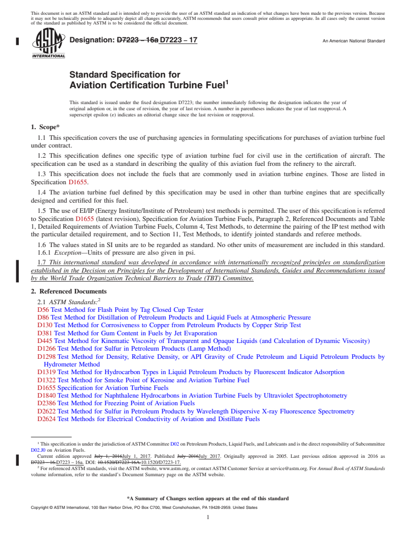 REDLINE ASTM D7223-17 - Standard Specification for  Aviation Certification Turbine Fuel