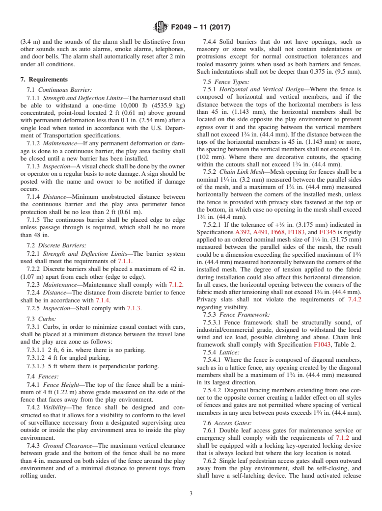 ASTM F2049-11(2017) - Standard Safety Performance Specification for  Fences/Barriers for Public, Commercial, and Multi-Family Residential   Use Outdoor Play Areas