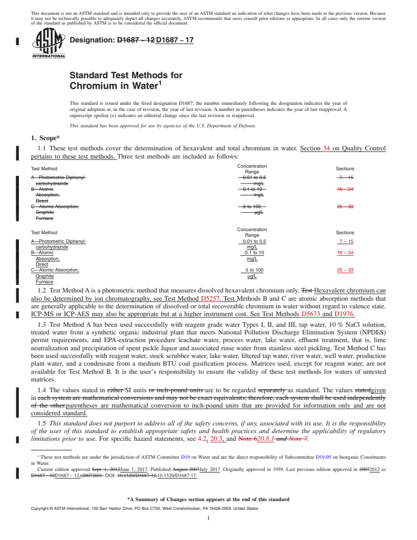 REDLINE ASTM D1687-17 - Standard Test Methods for  Chromium in Water
