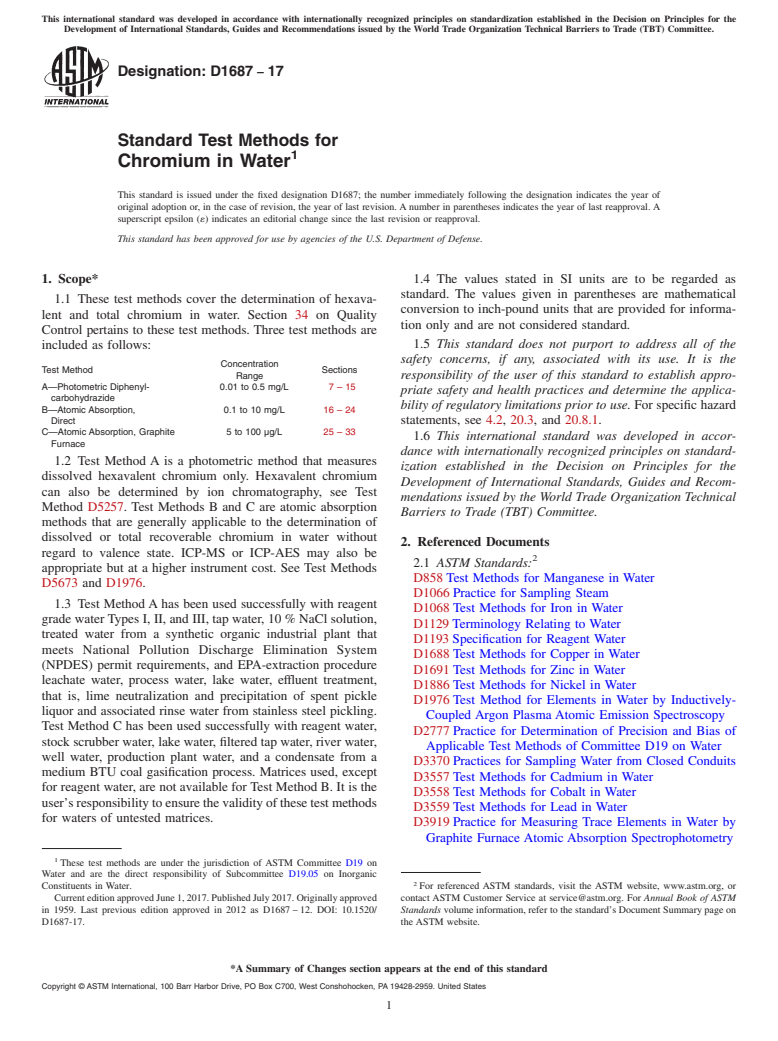 ASTM D1687-17 - Standard Test Methods for  Chromium in Water