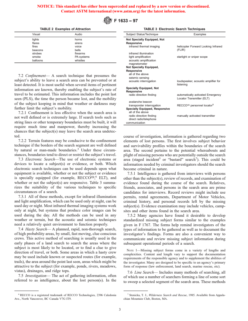 ASTM F1633-97 - Standard Guide for Techniques in Land Search