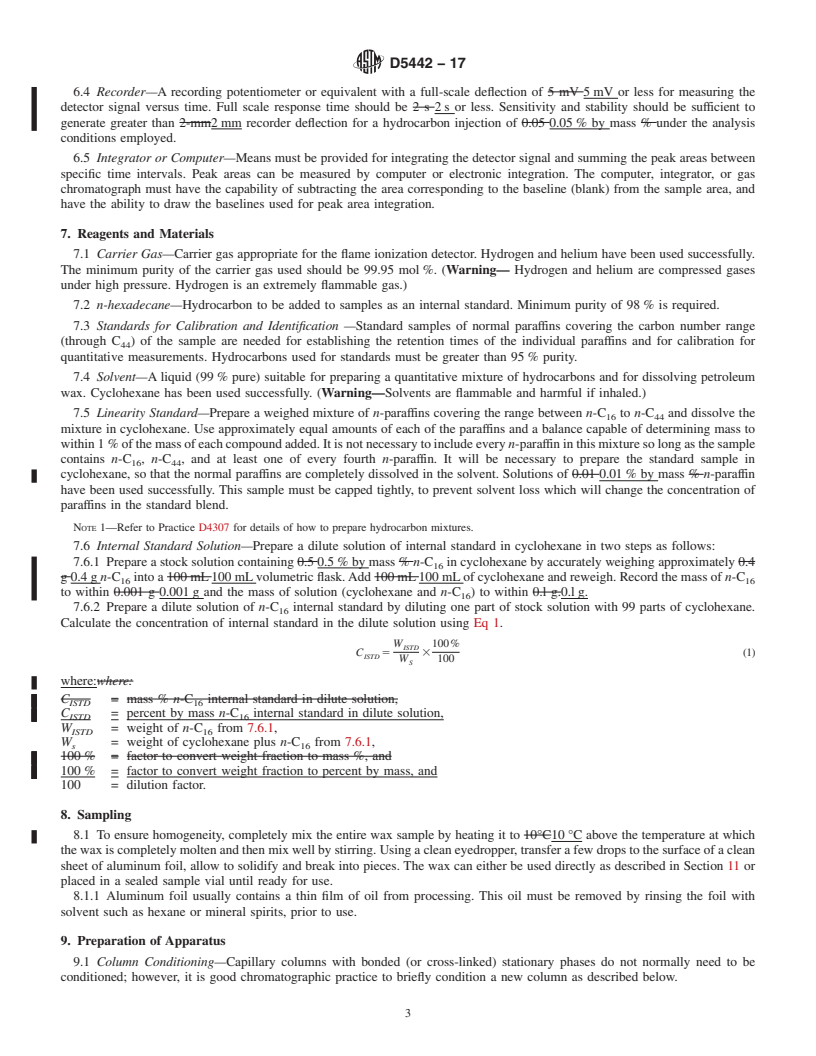 REDLINE ASTM D5442-17 - Standard Test Method for  Analysis of Petroleum Waxes by Gas Chromatography