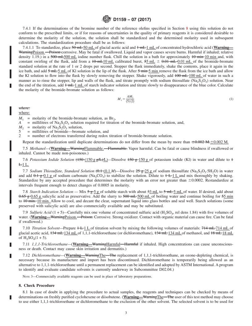 REDLINE ASTM D1159-07(2017) - Standard Test Method for  Bromine Numbers of Petroleum Distillates and Commercial Aliphatic   Olefins by Electrometric Titration