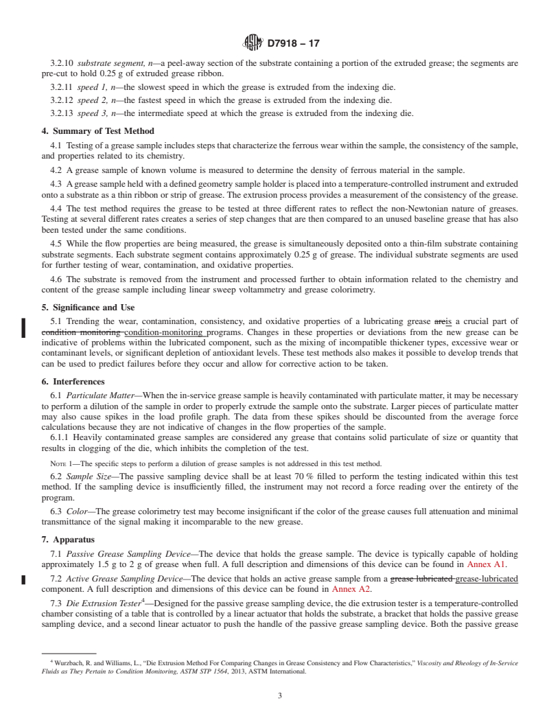 REDLINE ASTM D7918-17 - Standard Test Method for Measurement of Flow Properties and Evaluation of Wear, Contaminants,  and Oxidative Properties of Lubricating Grease by Die Extrusion Method  and Preparation