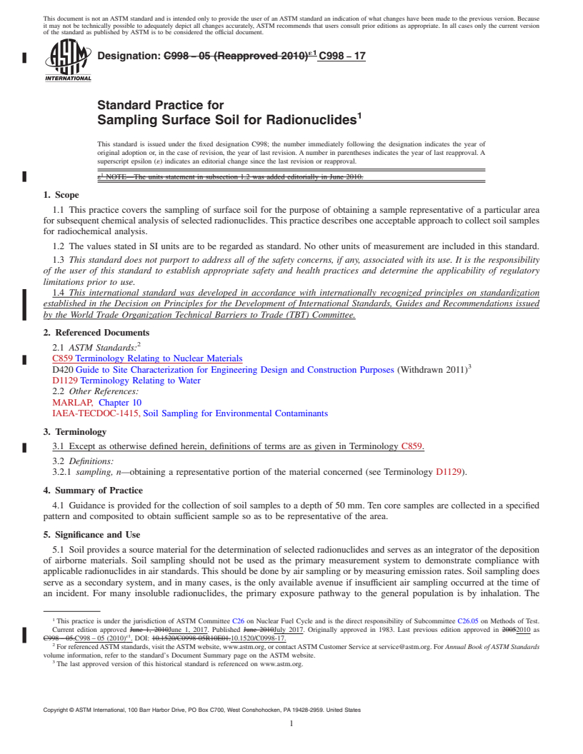 REDLINE ASTM C998-17 - Standard Practice for  Sampling Surface Soil for Radionuclides