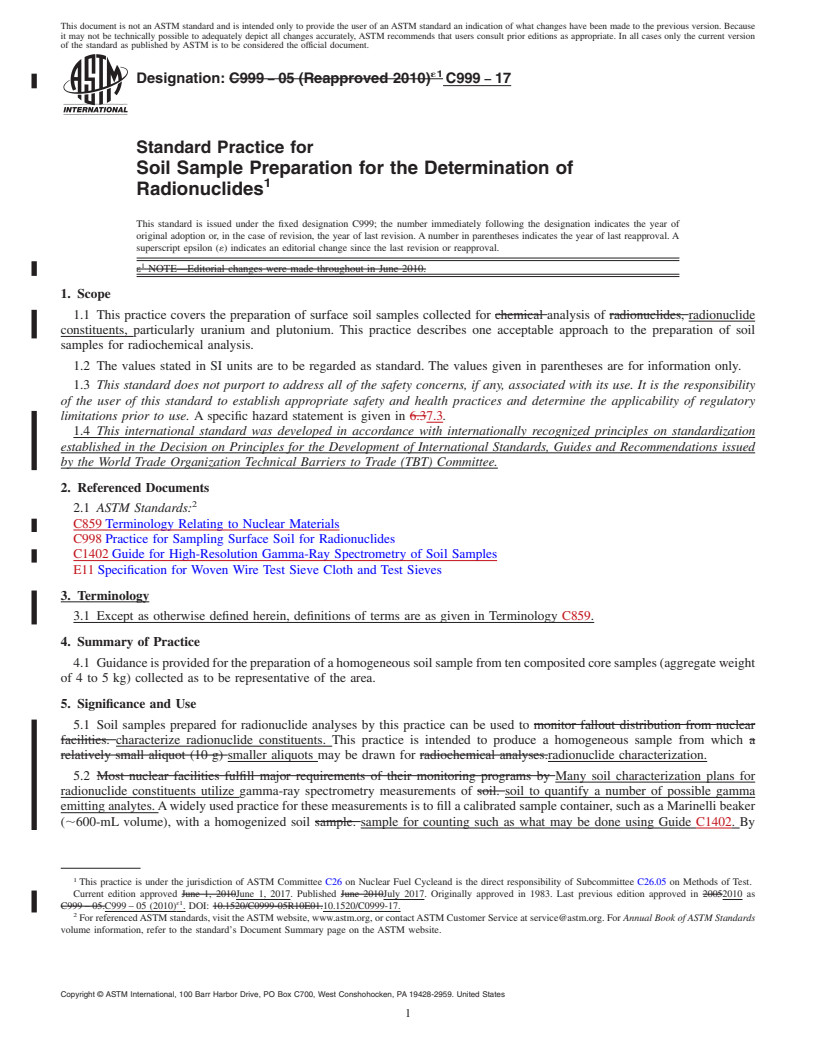 REDLINE ASTM C999-17 - Standard Practice for  Soil Sample Preparation for the Determination of Radionuclides