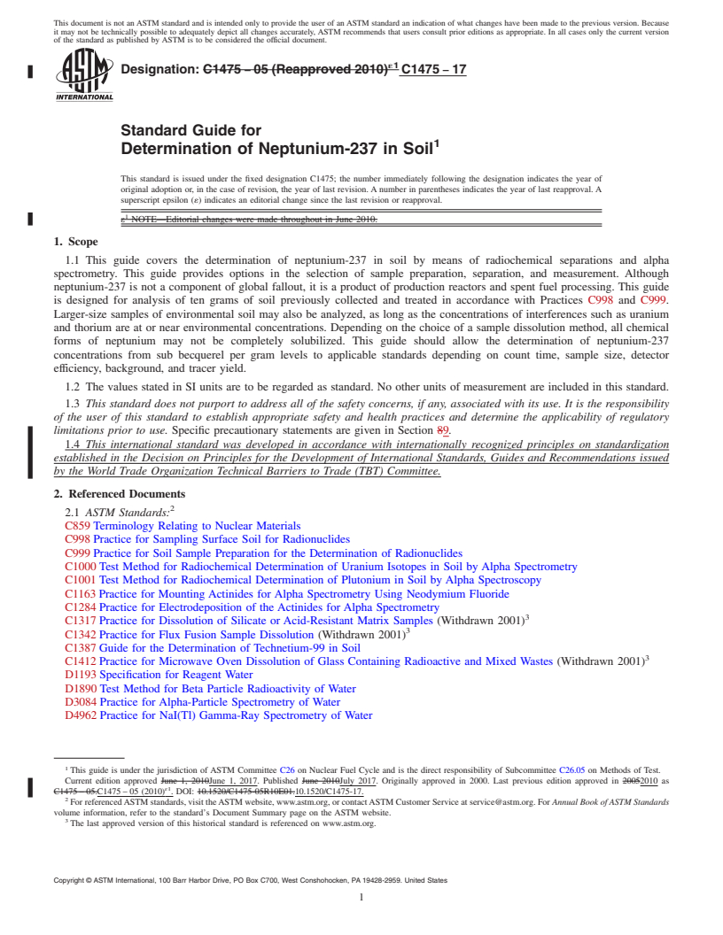 REDLINE ASTM C1475-17 - Standard Guide for  Determination of Neptunium-237 in Soil