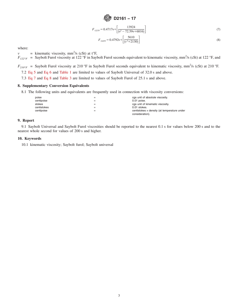 REDLINE ASTM D2161-17 - Standard Practice for  Conversion of Kinematic Viscosity to Saybolt Universal Viscosity  or to Saybolt Furol Viscosity