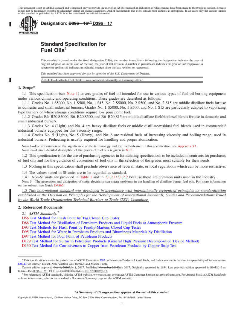 REDLINE ASTM D396-17 - Standard Specification for  Fuel Oils