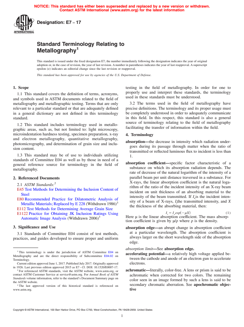 ASTM E7-17 - Standard Terminology Relating to  Metallography