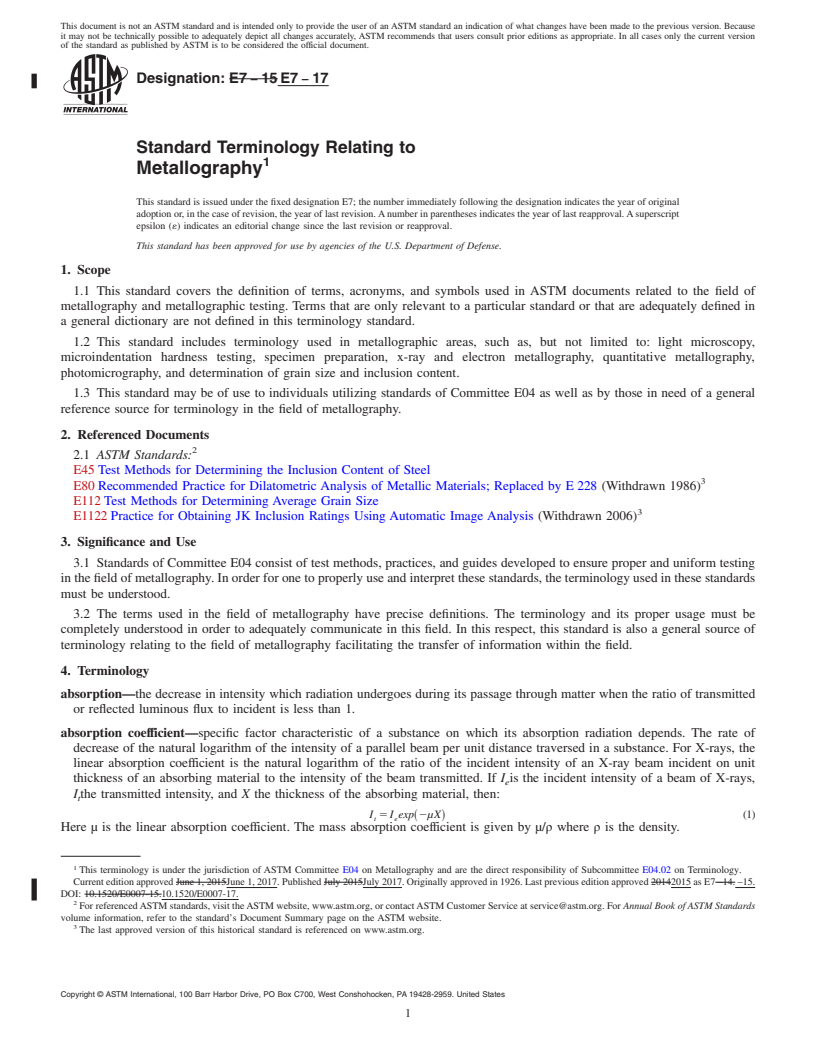 REDLINE ASTM E7-17 - Standard Terminology Relating to  Metallography