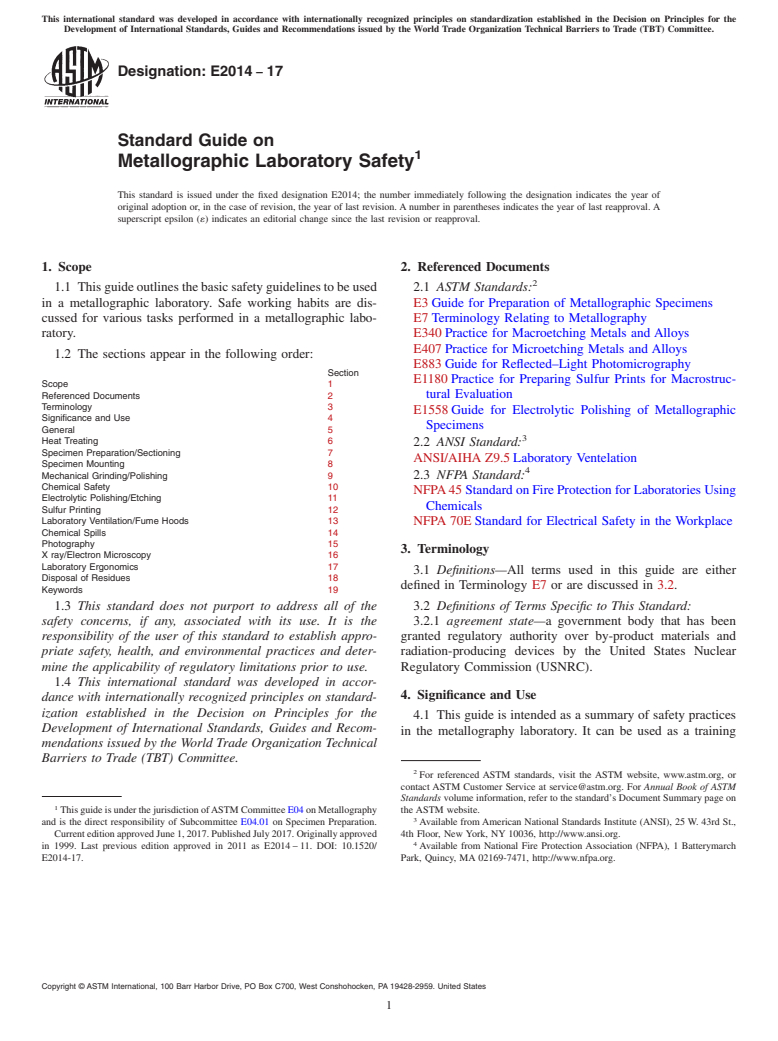 ASTM E2014-17 - Standard Guide on  Metallographic Laboratory Safety