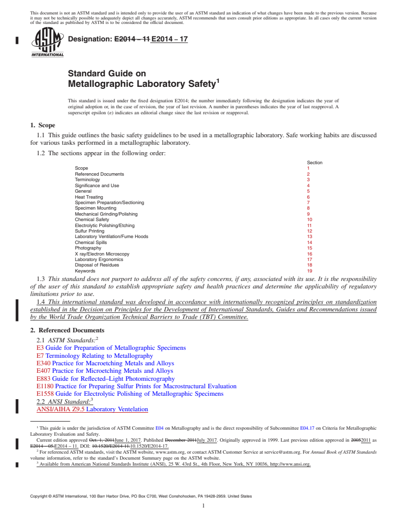 REDLINE ASTM E2014-17 - Standard Guide on  Metallographic Laboratory Safety