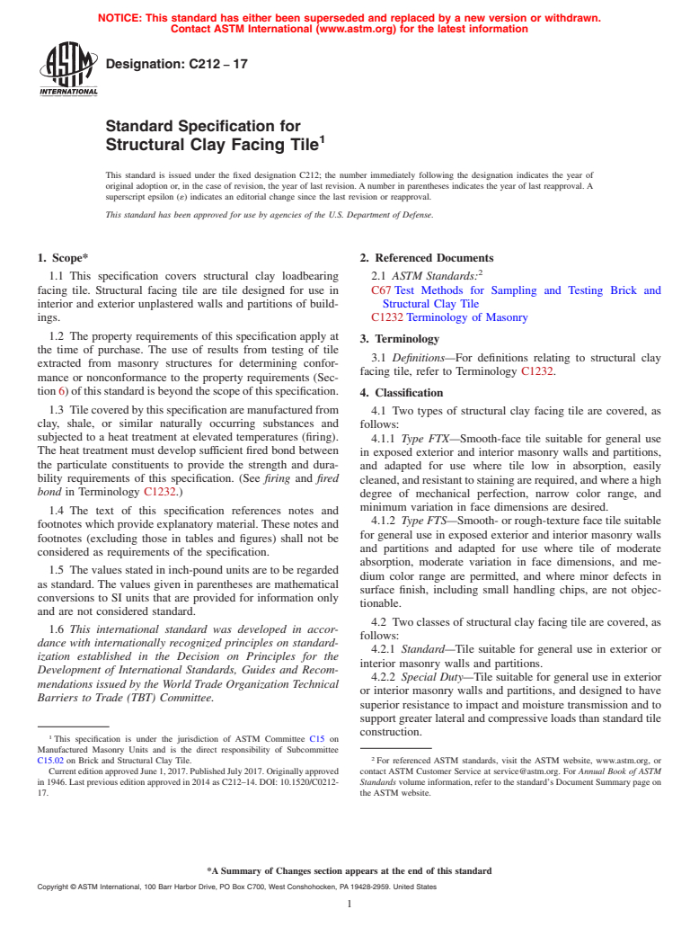 ASTM C212-17 - Standard Specification for  Structural Clay Facing Tile