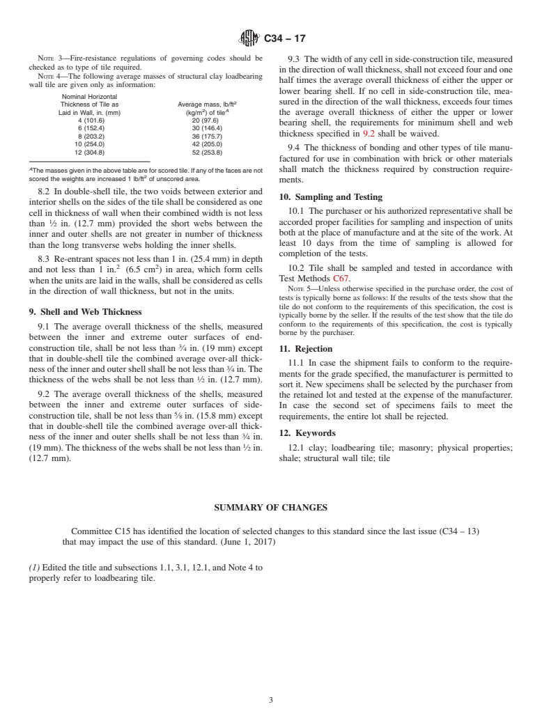 ASTM C34-17 - Standard Specification for  Structural Clay Loadbearing Wall Tile