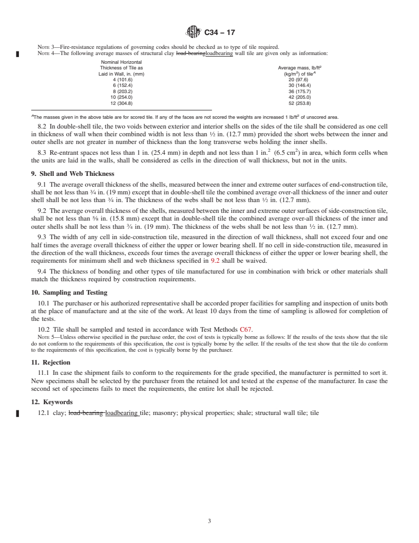 REDLINE ASTM C34-17 - Standard Specification for  Structural Clay Loadbearing Wall Tile