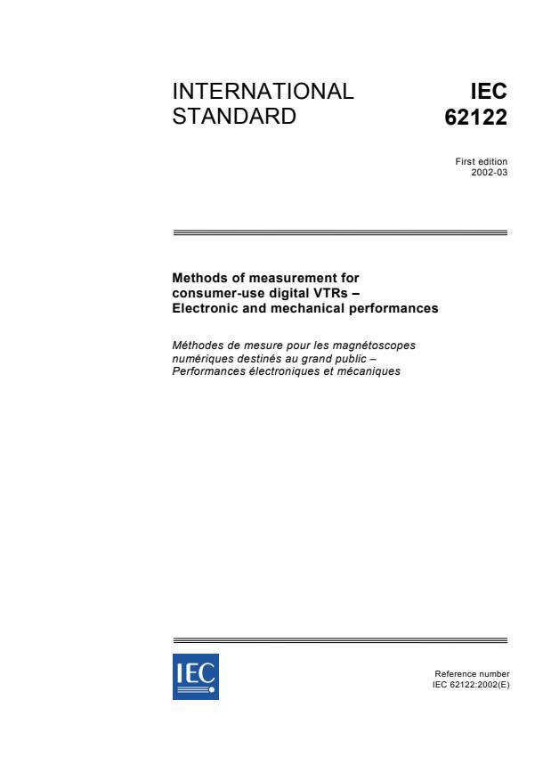 IEC 62122:2002 - Methods of measurement for consumer-use digital VTRs - Electronic and mechanical performances