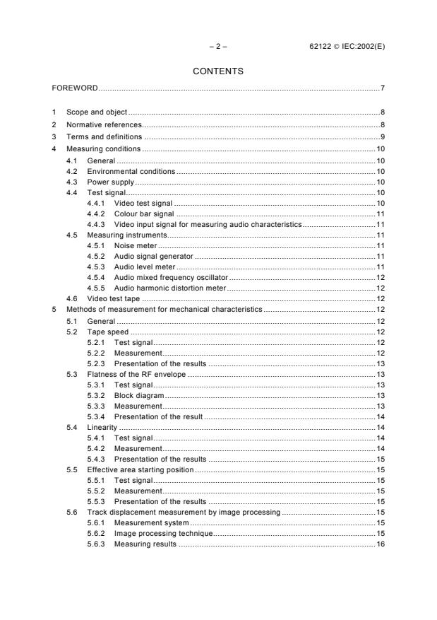 IEC 62122:2002 IEC 62122:2002 - Methods of measurement for consumer-use digital VTRs - Electronic and mechanical performances - Page 4 preview