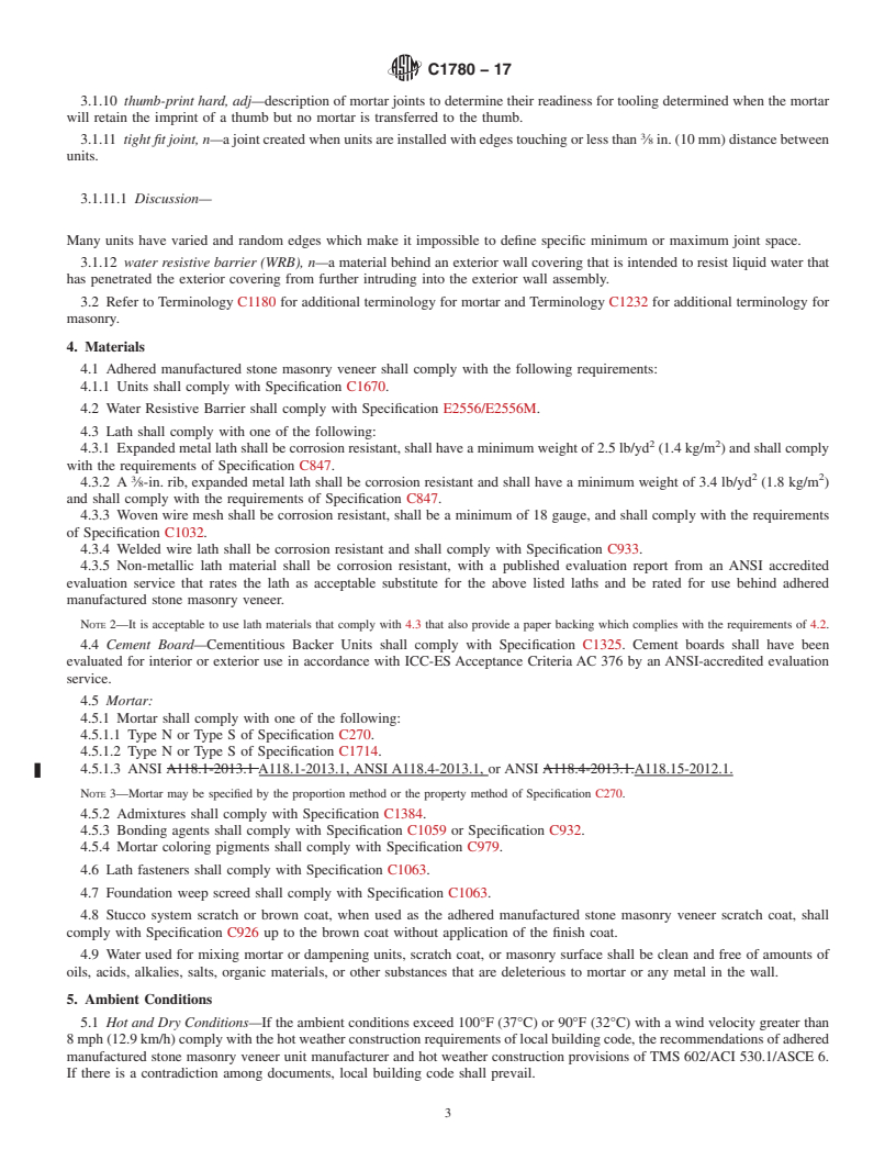REDLINE ASTM C1780-17 - Standard Practice for Installation Methods for Adhered Manufactured Stone Masonry  Veneer