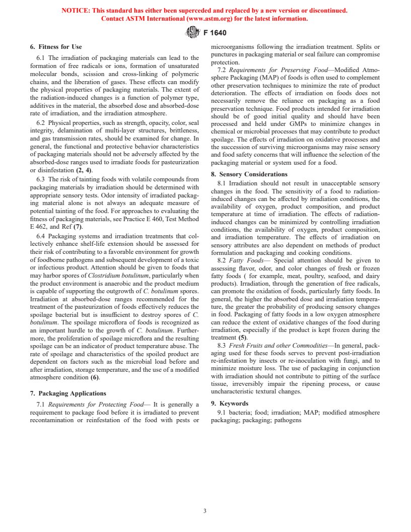 ASTM F1640-95(2001) - Standard Guide for Packaging Materials for Foods to Be Irradiated