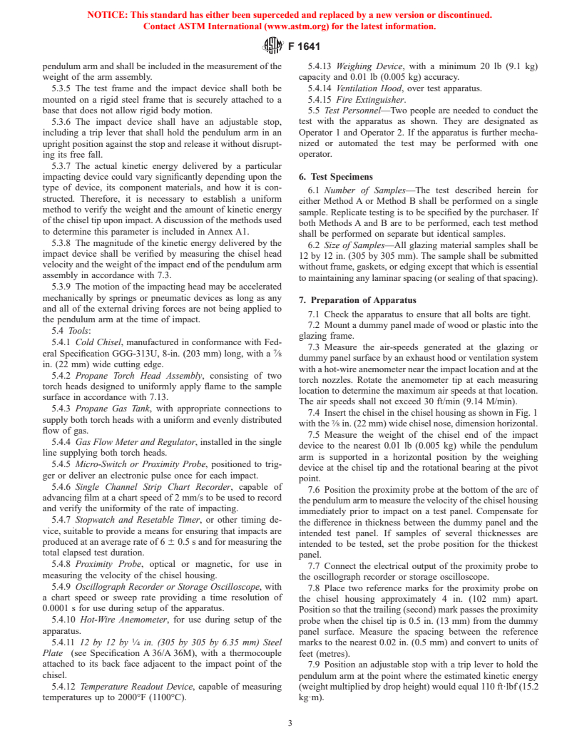 ASTM F1641-95 - Standard Test Method for Measuring Penetration Resistance of Security Glazing Using a Pendulum Impactor (Withdrawn 2004)