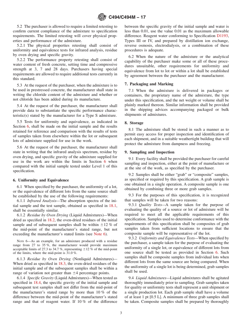 ASTM C494/C494M-17 - Standard Specification for  Chemical Admixtures for Concrete