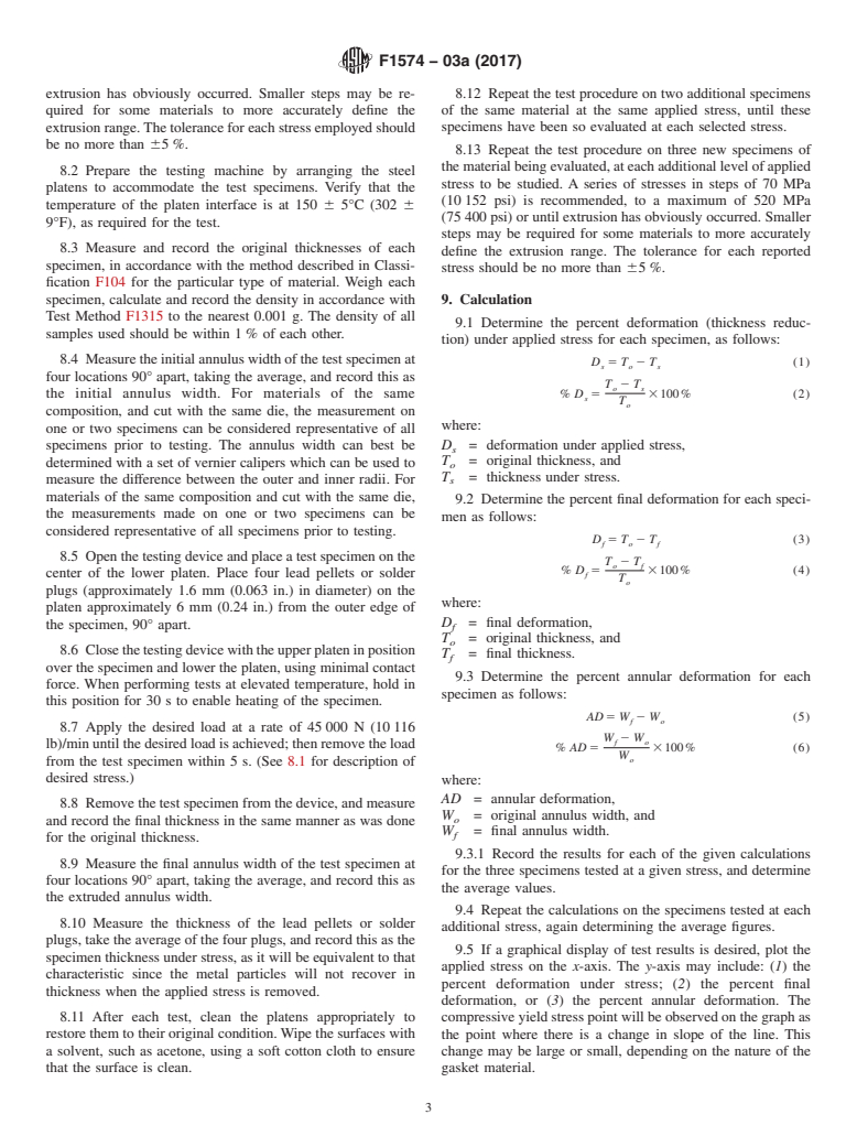 ASTM F1574-03a(2017) - Standard Test Method for  Compressive Strength of Gaskets at Elevated Temperatures