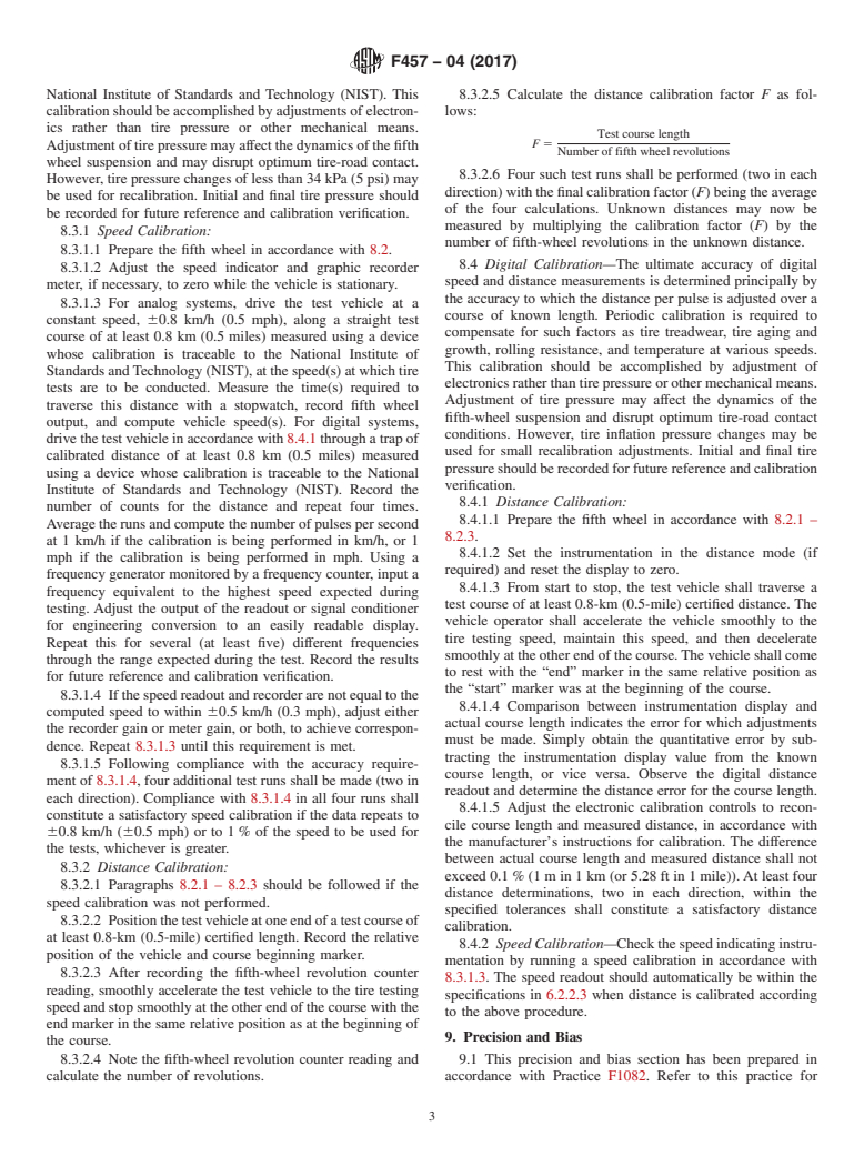 ASTM F457-04(2017) - Standard Test Method for  Speed and Distance Calibration of Fifth Wheel Equipped With  Either Analog or Digital Instrumentation