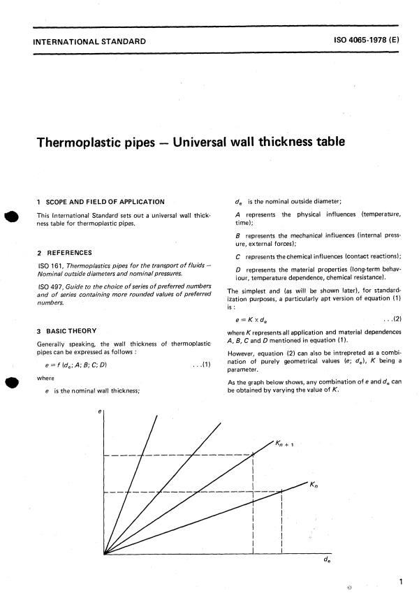 ISO 4065:1978 - Thermoplastic pipes -- Universal wall thickness table