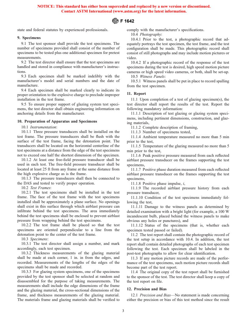 ASTM F1642-96 - Standard Test Method for Glazing and Glazing Systems Subject to Airblast Loadings