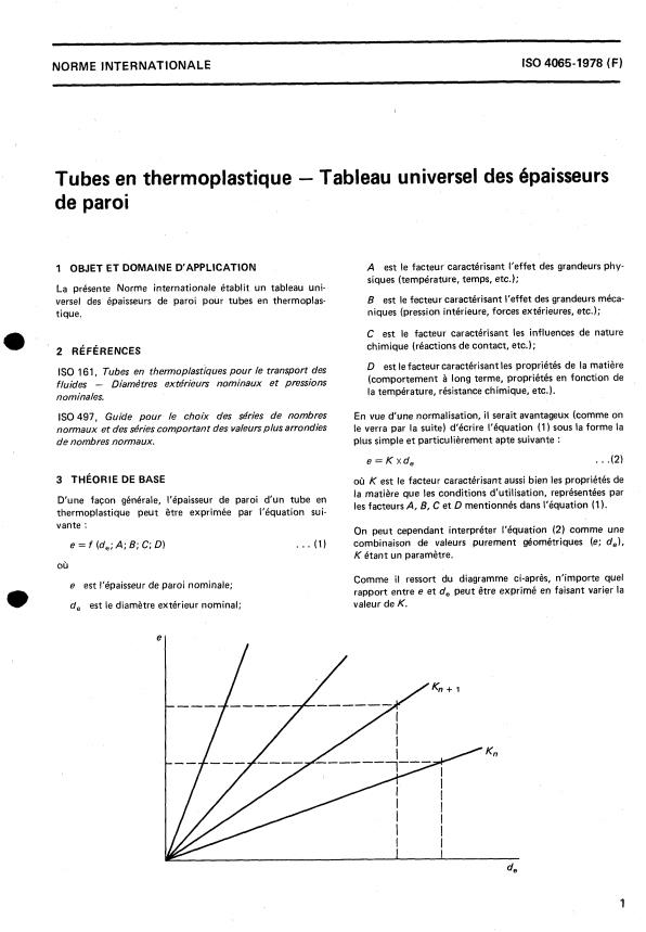 ISO 4065:1978 - Tubes en thermoplastique -- Tableau universel des épaisseurs de paroi
