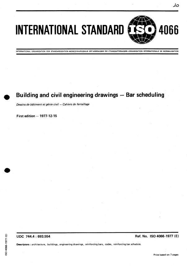 ISO 4066:1977 - Building and civil engineering drawings -- Bar scheduling