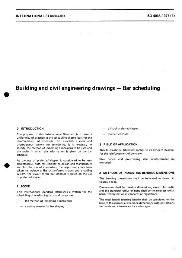 ISO 4066:1977 - Building and civil engineering drawings -- Bar scheduling