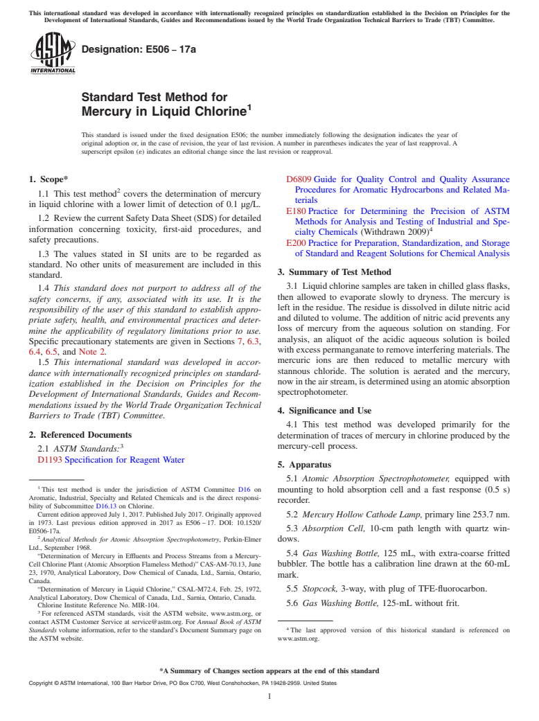 ASTM E506-17a - Standard Test Method for Mercury in Liquid Chlorine