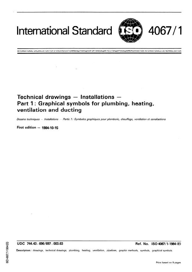 ISO 4067-1:1984 - Technical drawings -- Installations