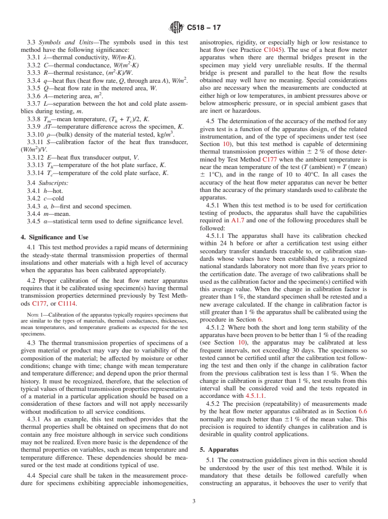 ASTM C518-17 - Standard Test Method for Steady-State Thermal Transmission Properties by Means of the  Heat Flow Meter Apparatus