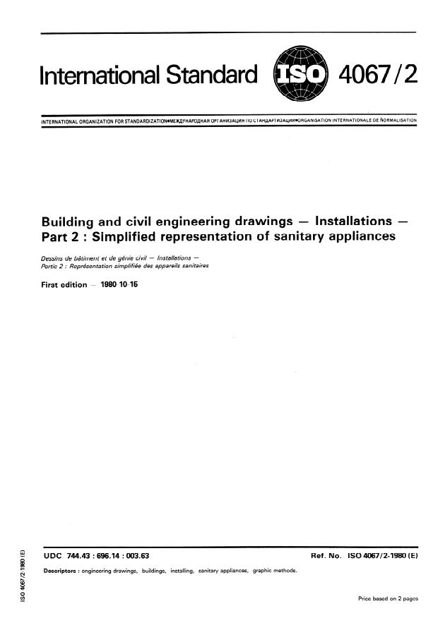 ISO 4067-2:1980 - Building and civil engineering drawings -- Installations