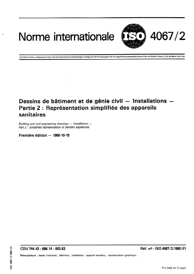 ISO 4067-2:1980 - Dessins de bâtiment et de génie civil -- Installations
