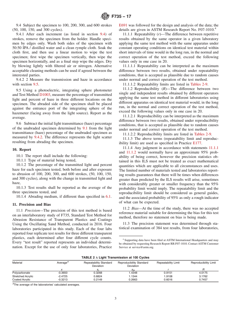 ASTM F735-17 - Standard Test Method for  Abrasion Resistance of Transparent Plastics and Coatings Using  the Oscillating Sand Method