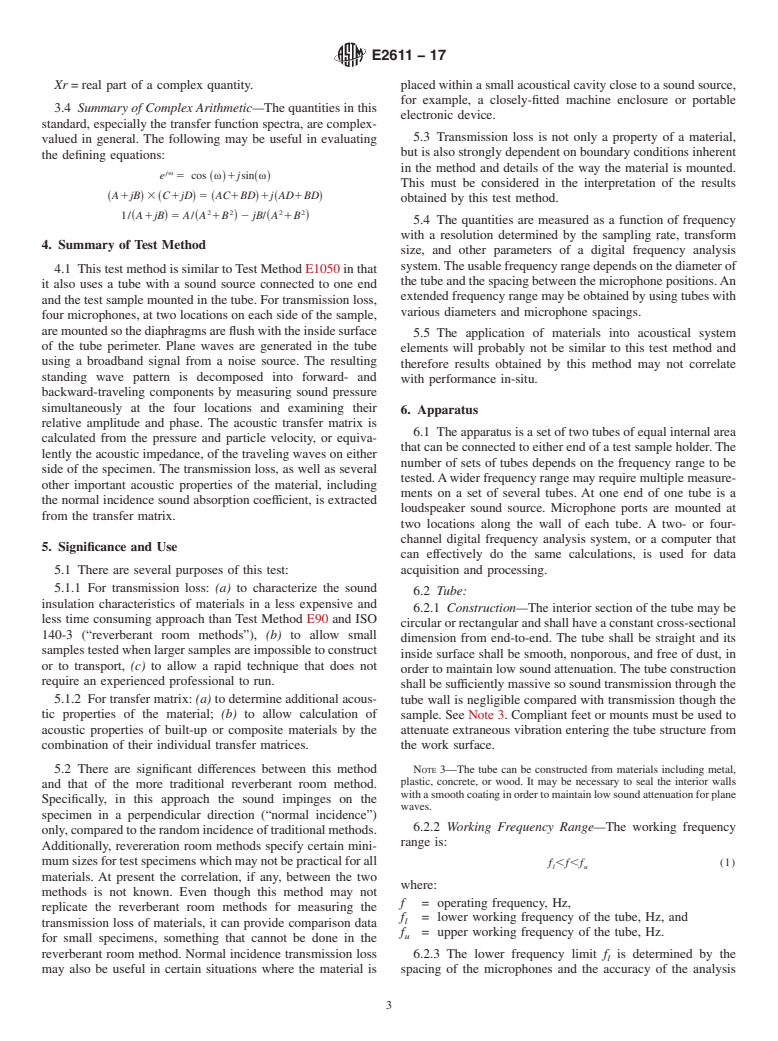 ASTM E2611-17 - Standard Test Method for  Normal Incidence Determination of Porous Material Acoustical  Properties Based on the Transfer Matrix Method