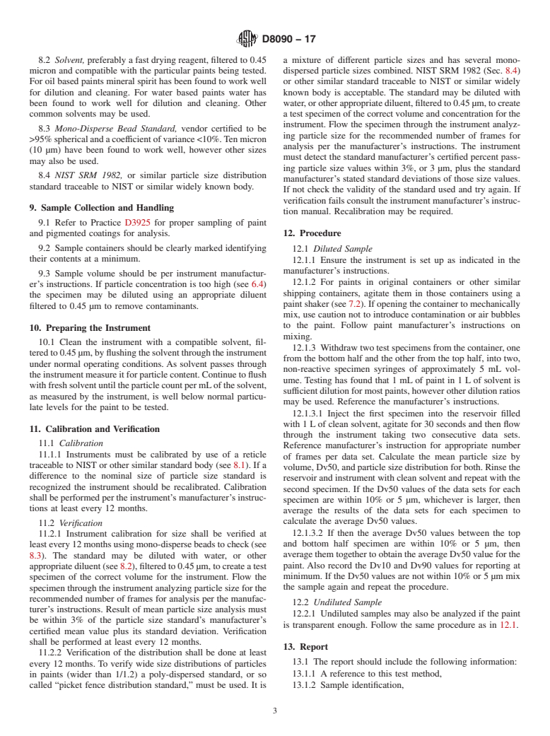 ASTM D8090-17 - Standard Test Method for Particle Size Distribution and Shape Analysis of Paints and  Pigments Using Dynamic Imaging Methods