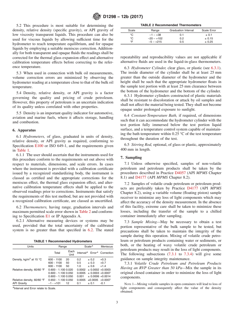 ASTM D1298-12b(2017) - Standard Test Method for Density, Relative Density, or API Gravity of Crude Petroleum  and Liquid Petroleum Products by Hydrometer Method