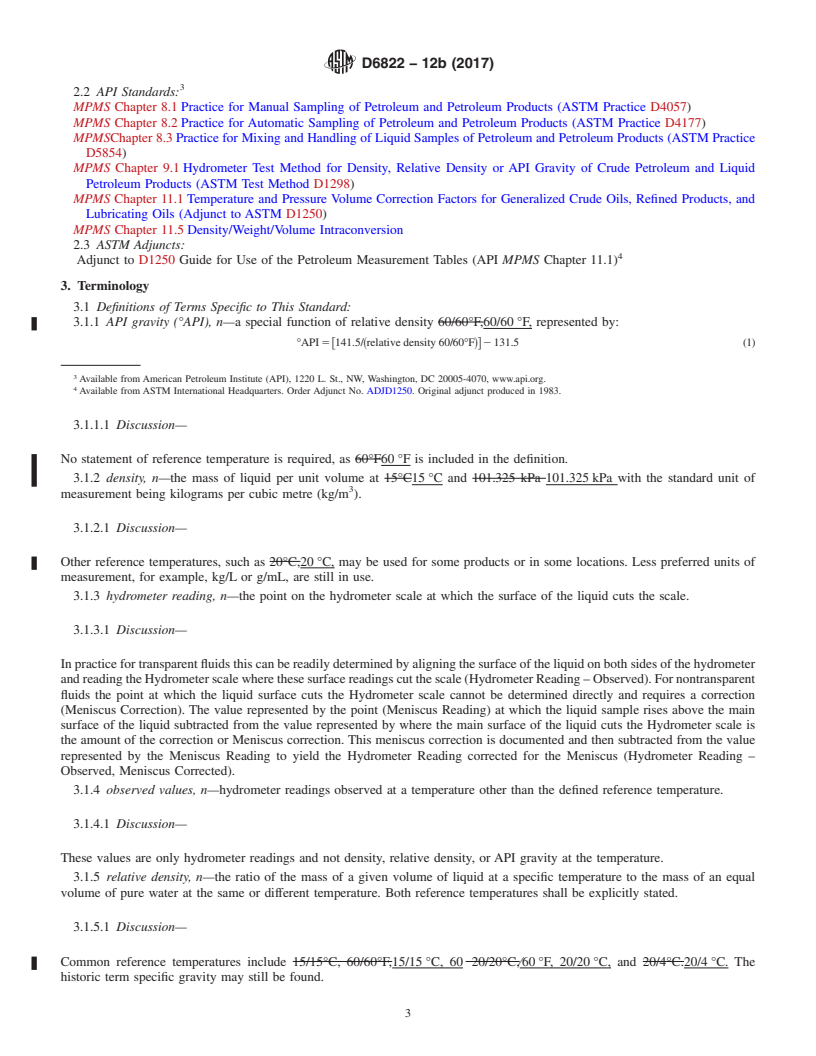 REDLINE ASTM D6822-12b(2017) - Standard Test Method for Density, Relative Density, and API Gravity of Crude Petroleum  and Liquid Petroleum Products by Thermohydrometer Method