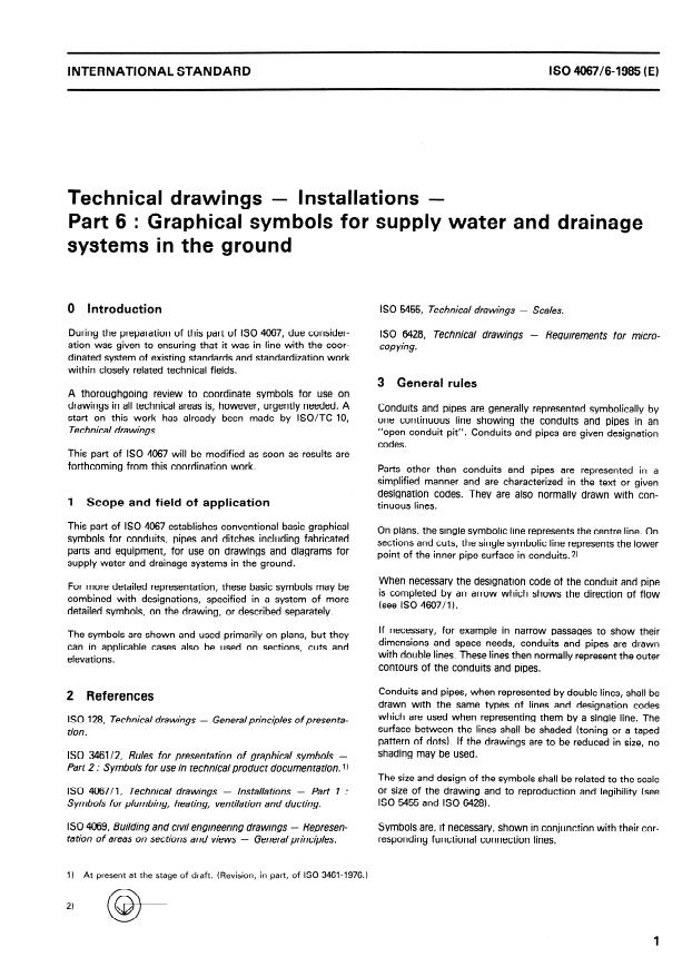 ISO 4067-6:1985 - Technical drawings -- Installations