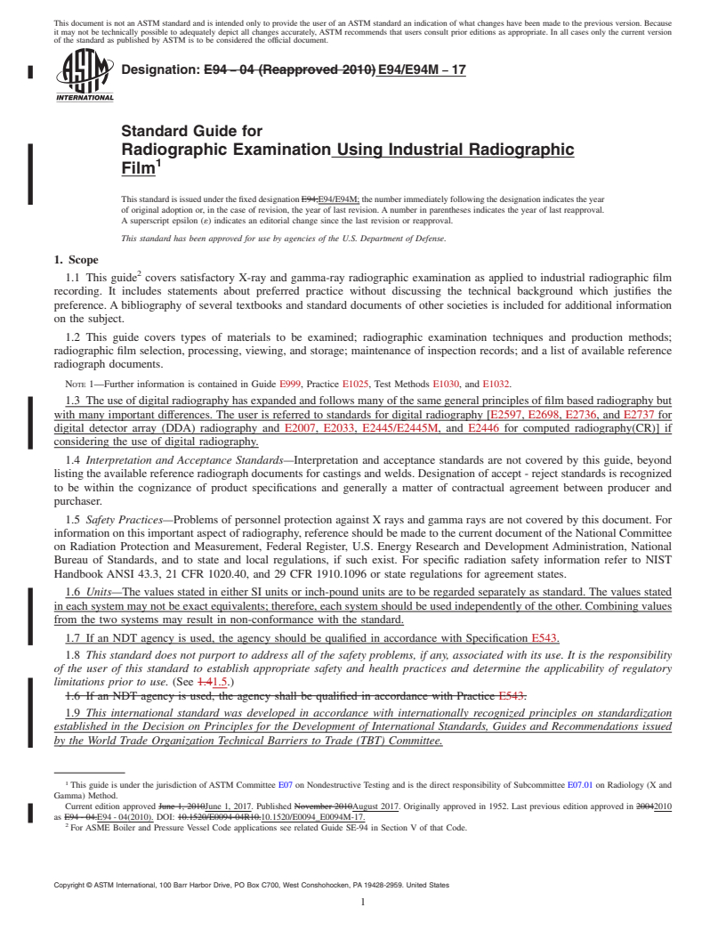 REDLINE ASTM E94/E94M-17 - Standard Guide for  Radiographic Examination Using Industrial Radiographic Film