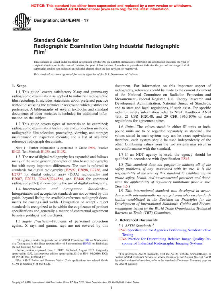 ASTM E94/E94M-17 - Standard Guide for  Radiographic Examination Using Industrial Radiographic Film