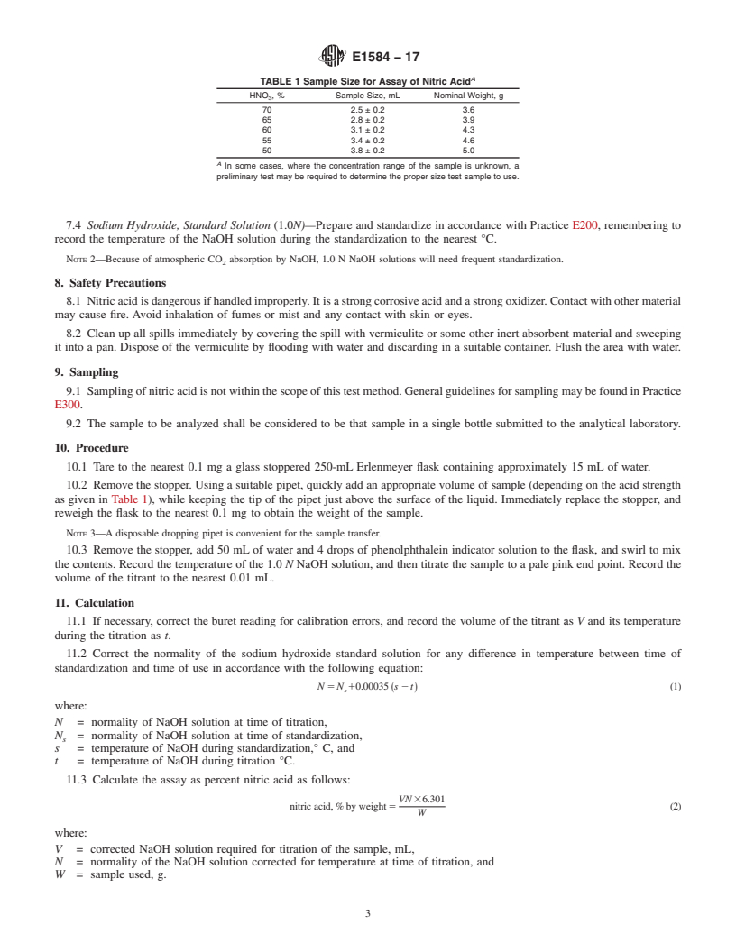 REDLINE ASTM E1584-17 - Standard Test Method for Assay of Nitric Acid